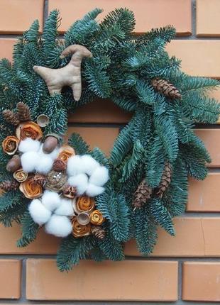 Вінок новорічний різдвяний із живих гілок ялиці nobilis2 фото
