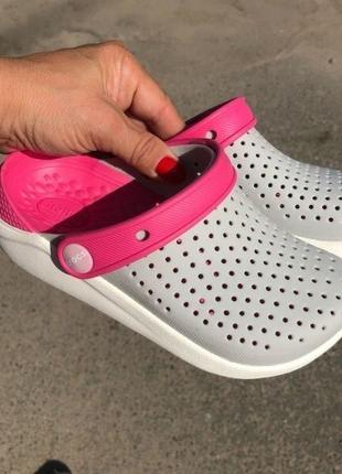 Крокс лайтрайд клог дитячі crocs literide kids clog grey/pink/white7 фото