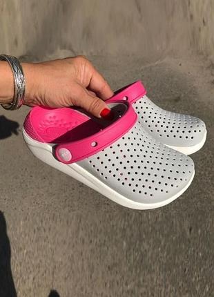 Крокс лайтрайд клог детские crocs literide kids clog grey/pink/white