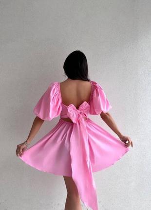 Сукня сарафан с бантом белая розовая малина3 фото