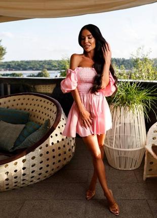 Сукня сарафан с бантом белая розовая малина