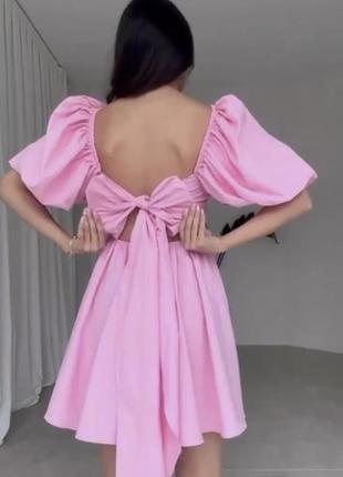 Сукня сарафан с бантом белая розовая малина