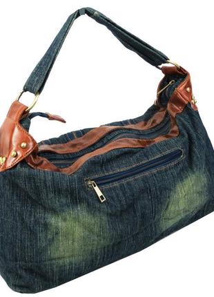 Жіноча джинсова, котонова сумка fashion jeans bag темно-синя5 фото