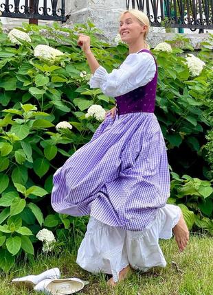 Хлопковый сарафан платье австрийский дырдь фиолетового цвета