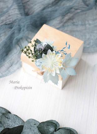 Набор из трех шпилек в волосы в сине-белом цвете.5 фото