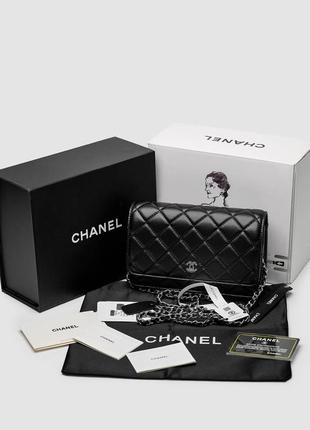 Сумка женская в стиле chanel classic wallet on chain black/silver