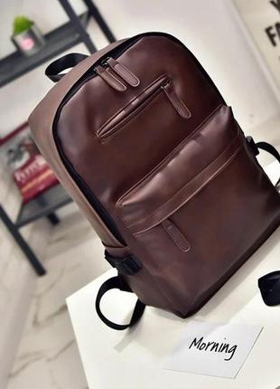 Модный и стильный мужской городской рюкзак кожзам коричневый5 фото