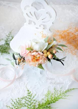 Набор бархатных бутоньерок в персиковом цвете (2 шт)4 фото