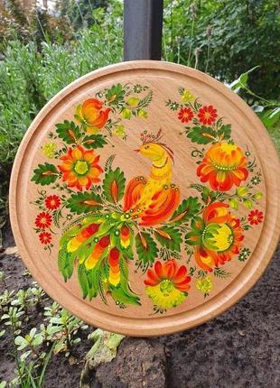 Декоративная тарелка, петриковская роспись
