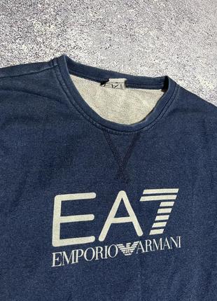 Синий свитшот кофта мужская с большим логотипом emporio armani jeans (оригинал)3 фото