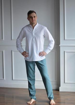 Мужские летние брюки из натурального льна men casual linen pants3 фото