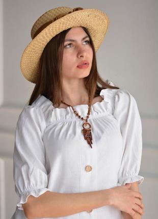 Біле літнє лляне плаття з відкритими плечима linen open shoulder dress3 фото