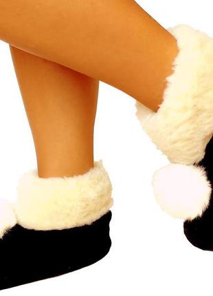 Домашні тапочки валянки з овчини (еко-хутро) sheepskin чорні р...3 фото