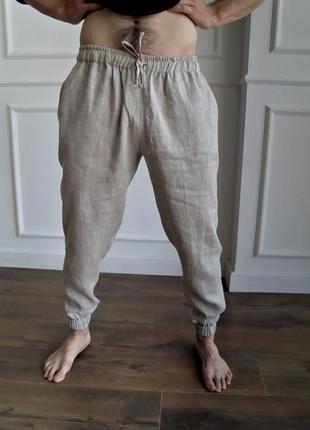 Мужские летние брюки из натурального льна men linen tapered pants3 фото