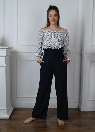 Стильные льняные брюки с завышенной талией palazzo pants3 фото