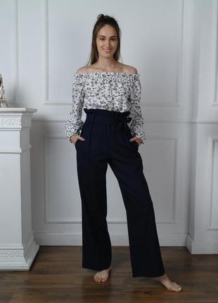 Стильные льняные брюки с завышенной талией palazzo pants