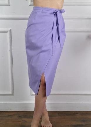 Лавандовая юбка на запах из натурального льна1 фото