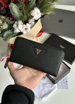 Гаманець prada leather round zippy long wallet nero black