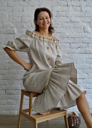 Сукня з натурального льону в етнічному стилі1 фото