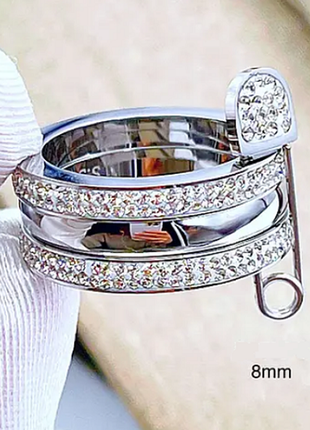 Кольцо серебристое, булавка, колечко, тройное, белая позолота1 фото