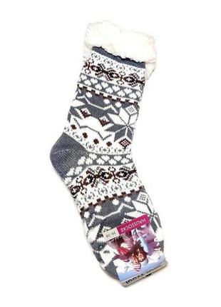 Вовняні зимові шкарпетки з підошвою, гальмами та візерунком (е...5 фото