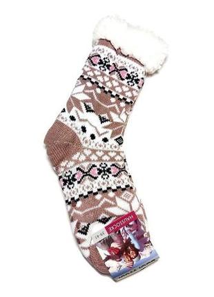 Вовняні зимові шкарпетки з підошвою, гальмами та візерунком (е...9 фото