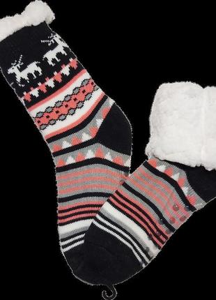 Вовняні зимові шкарпетки з підошвою, гальмами та візерунком (е...10 фото