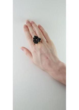 Серебряное кольцо с цветной эмалью и позолотой " черная орхидея "9 фото