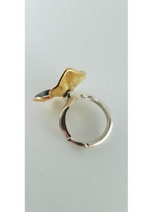 Серебряное кольцо с цветной эмалью и позолотой " черная орхидея "6 фото