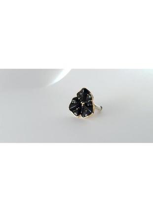 Серебряное кольцо с цветной эмалью и позолотой " черная орхидея "7 фото