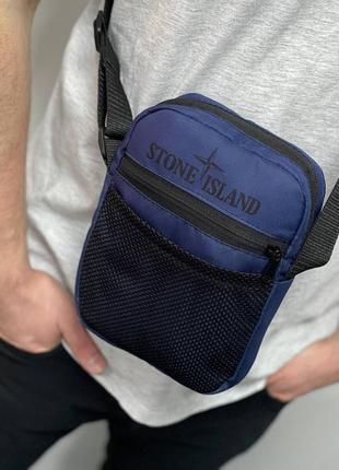 Барсетка через плече \ сумка барсетка "stone island" синя з принтом стон айденд