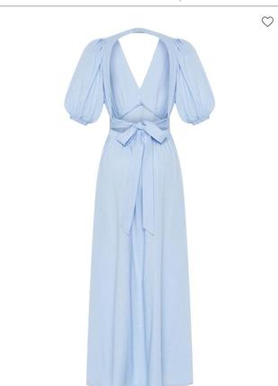 Cher17 льняная миди-платье с открытой спиной (голубая)2 фото