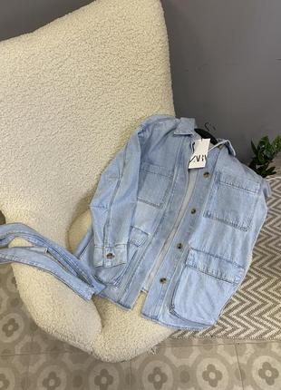 Джинсовая куртка с поясом zara, джинсовая новая зара7 фото