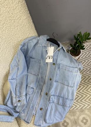 Джинсовая куртка с поясом zara, джинсовая новая зара8 фото