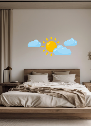 Вінілова інтер'єрна наклейка декор на стіну (шпалери) в дитячу кімнату "сонце з променями хмари"
