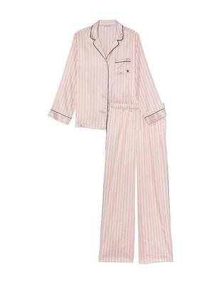 Роскишная сатиновая пижама рубашка, брюки в полоску victoria’s secret, оригинал!8 фото