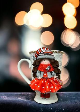 Чашка з декором, кружка з декором, кружка із полімерної глини, новорічна кружка, новорічна чашка3 фото