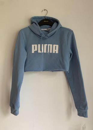 Худі puma вкорочене, світшот, толстовка, кофта блакитна оригінал пума с-м1 фото