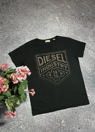 Черная футболка мужская с большим логотипом diesel industry (оригинал)