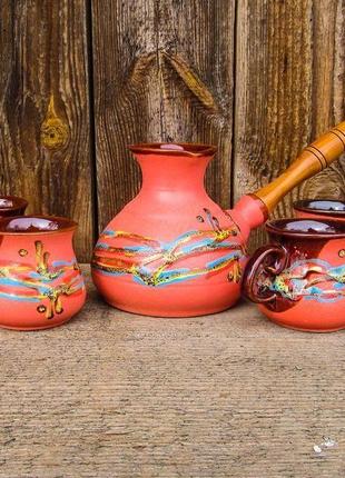 Набір кавовий 400 мл. на 4 особи декор "крайка" червоний