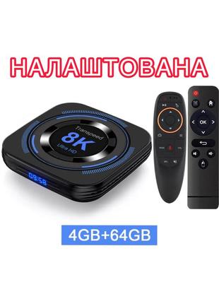 Смарт тв приставка transpeed 8к 4/64 gb smart tv android 12 налаштована + аеро пульт