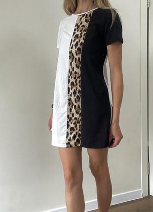 Сукня shein подовжена футболка  білий чорний леопардовий s2 фото
