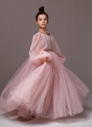 Выпускное платье для девочки микки атлас рукав бисер1 фото