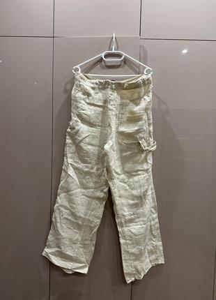 Льняные брюки брюки карго палаццо широкие лен асимметричные свободные летние7 фото