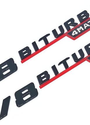 Напис biturbo v8 biturbo 4matic+mercedes на крила amg металевий