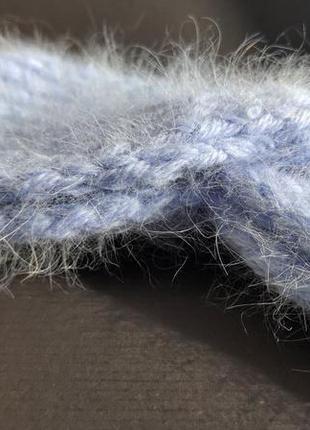 Невероятно красивая пушистая повязка голубого цвета повязка пух норки5 фото