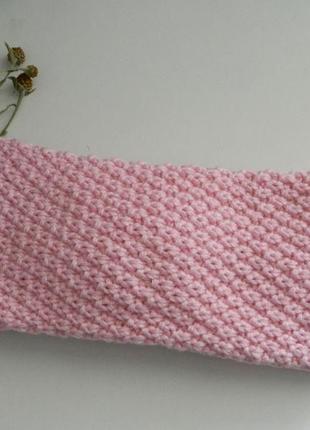 Вязаная повязка зефирка двойная зимняя тёплая повязка розового цвета повязка тюрбан3 фото