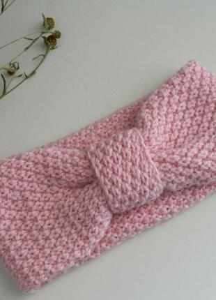 Вязаная повязка зефирка двойная зимняя тёплая повязка розового цвета повязка тюрбан2 фото