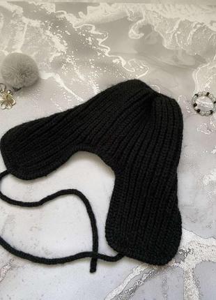 Тепла зимова шапка вушанка чорного кольору3 фото