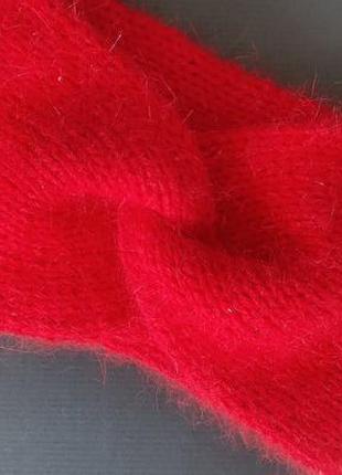 Теплая вязаная повязка на голову красного цвета пух норки р. s/m4 фото